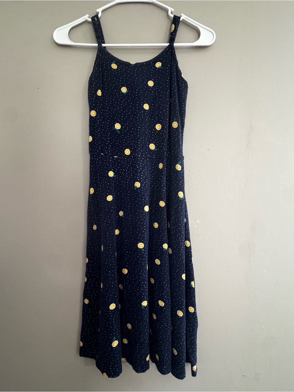SO Women’s XS Navy Blue Lemon Print Strap Dress Summer Vacation Sundress